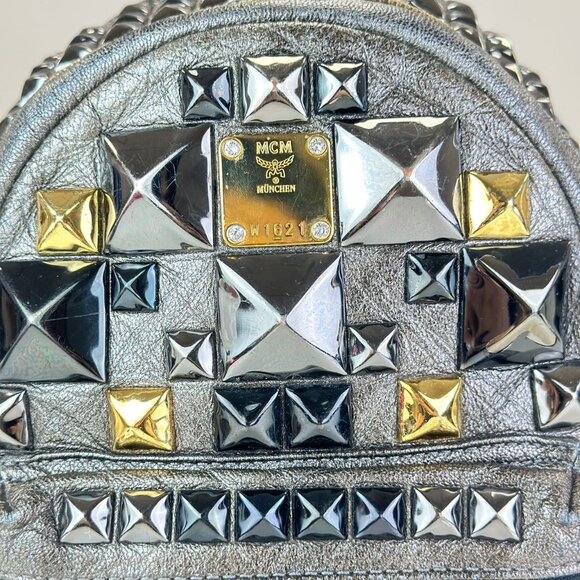 MCM Grey Leather Mini Backpack main image 4